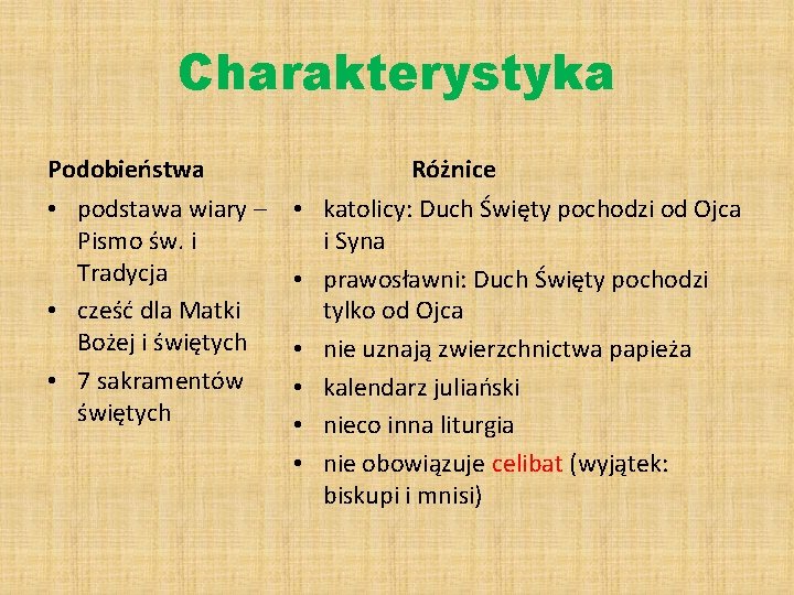 Charakterystyka Podobieństwa • podstawa wiary – Pismo św. i Tradycja • cześć dla Matki