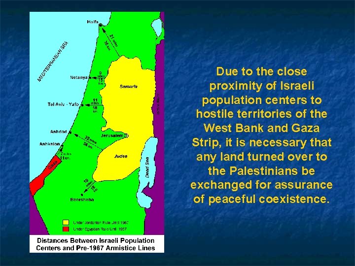 Due to the close proximity of Israeli population centers to hostile territories of the