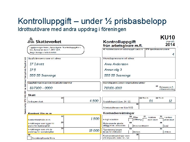 Kontrolluppgift – under ½ prisbasbelopp Idrottsutövare med andra uppdrag i föreningen 4 IF Idrott