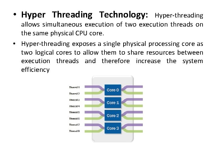 • Hyper Threading Technology: Hyper-threading allows simultaneous execution of two execution threads on • Hyper Threading Technology: Hyper-threading allows simultaneous execution of two execution threads on