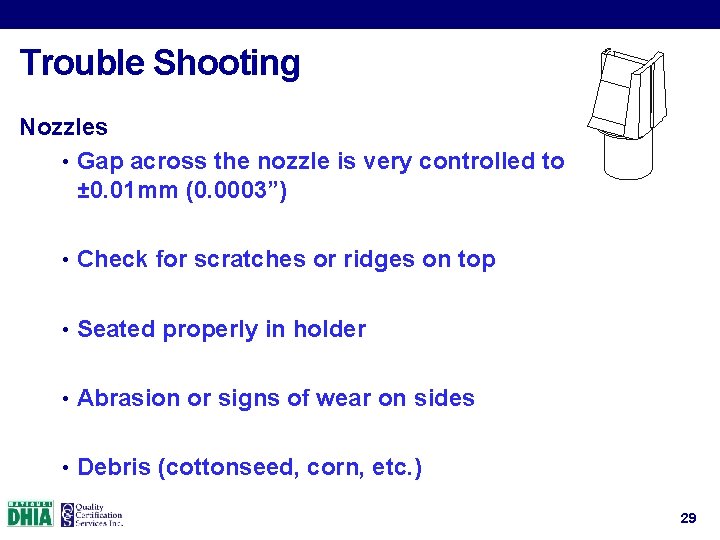 Trouble Shooting Nozzles • Gap across the nozzle is very controlled to ± 0.