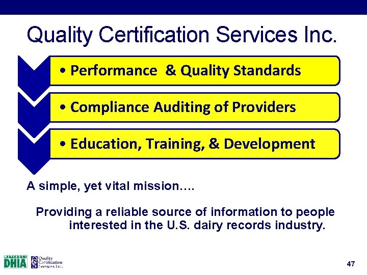 Quality Certification Services Inc. • Performance & Quality Standards • Compliance Auditing of Providers