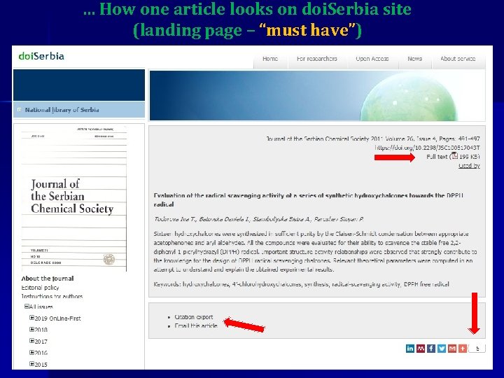 . . . How one article looks on doi. Serbia site (landing page –