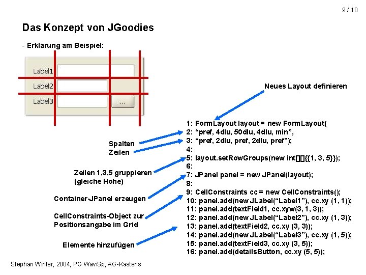 9 / 10 Das Konzept von JGoodies - Erklärung am Beispiel: Neues Layout definieren