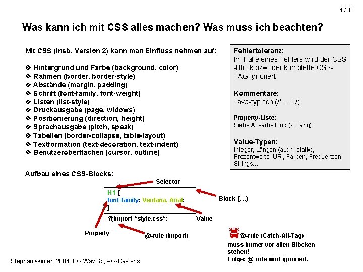 4 / 10 Was kann ich mit CSS alles machen? Was muss ich beachten?