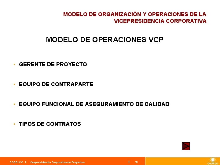MODELO DE ORGANIZACIÓN Y OPERACIONES DE LA VICEPRESIDENCIA CORPORATIVA MODELO DE OPERACIONES VCP •