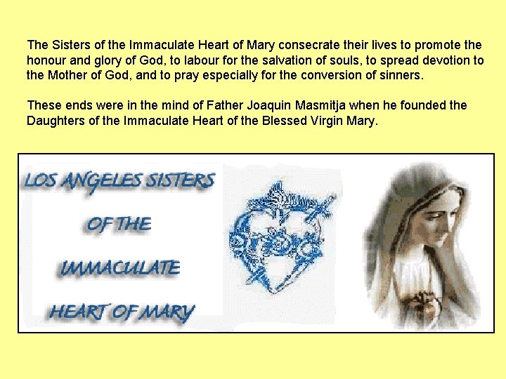 The Sisters of the Immaculate Heart of Mary consecrate their lives to promote the