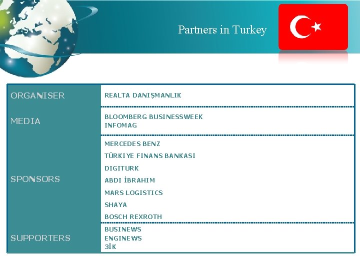 Partners in Turkey ORGANISER REALTA DANIŞMANLIK MEDIA BLOOMBERG BUSINESSWEEK INFOMAG MERCEDES BENZ TÜRKIYE FINANS