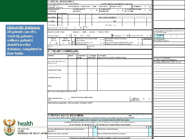 Clinical HIV Stationery All patients (on ARV, Work Up patients, wellness patients) should have