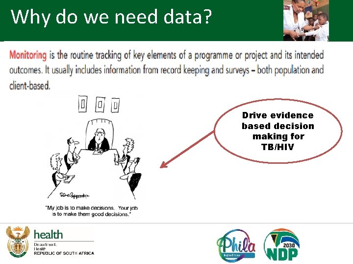 Why do we need data? Drive evidence based decision making for TB/HIV 