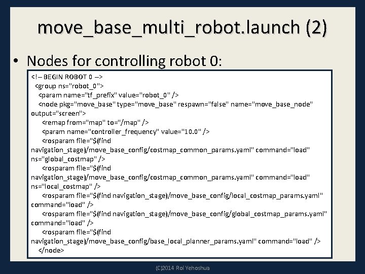 move_base_multi_robot. launch (2) • Nodes for controlling robot 0: <!-- BEGIN ROBOT 0 -->