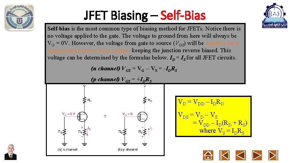 JFET Biasing – Self-Bias Self-bias is the most common type of biasing method for