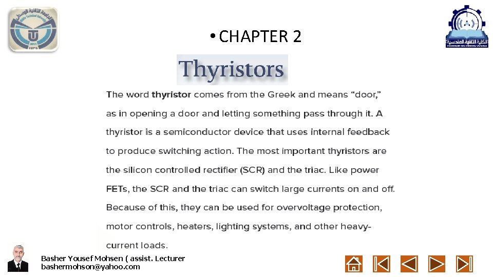  • CHAPTER 2 Basher Yousef Mohsen ( assist. Lecturer bashermohson@yahoo. com 