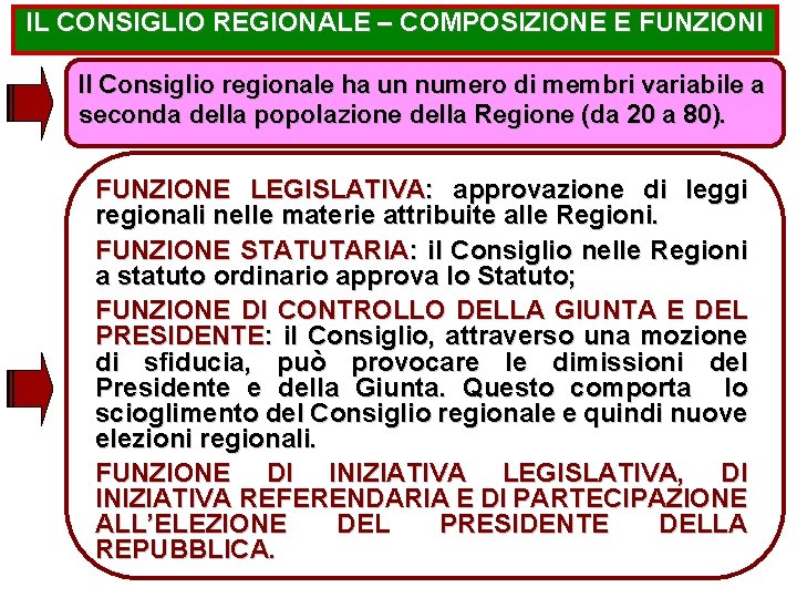 IL CONSIGLIO REGIONALE – COMPOSIZIONE E FUNZIONI Il Consiglio regionale ha un numero di