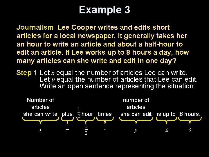 Example 3 Journalism Lee Cooper writes and edits short articles for a local newspaper.