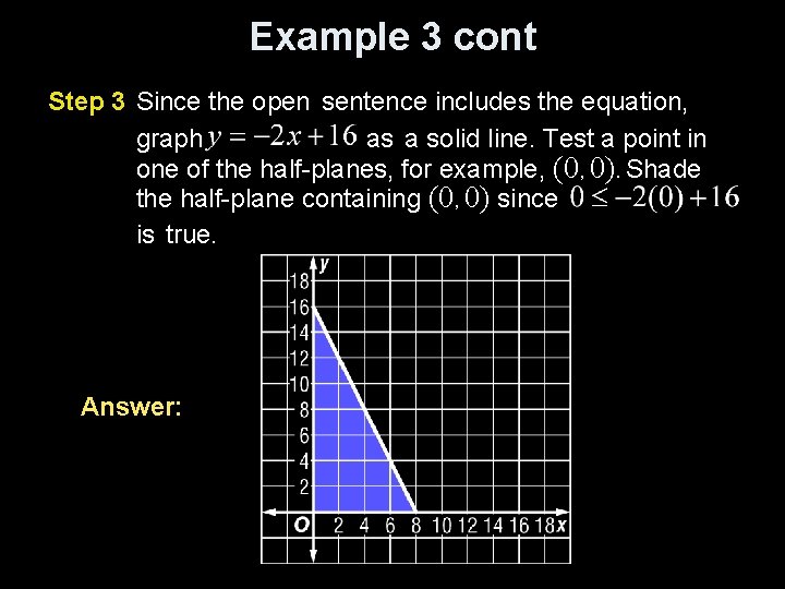 Example 3 cont Step 3 Since the open sentence includes the equation, graph as