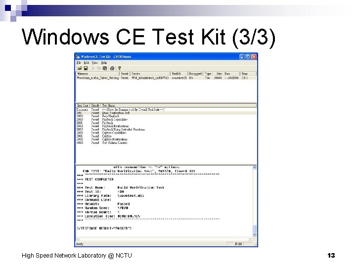Windows CE Test Kit (3/3) High Speed Network Laboratory @ NCTU 13 