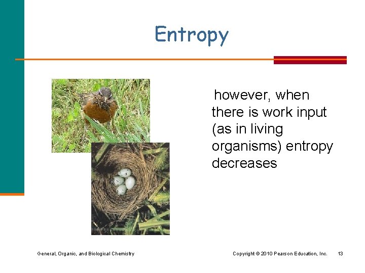 Entropy however, when there is work input (as in living organisms) entropy decreases General,
