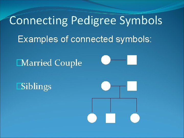 Connecting Pedigree Symbols Examples of connected symbols: �Married Couple �Siblings 