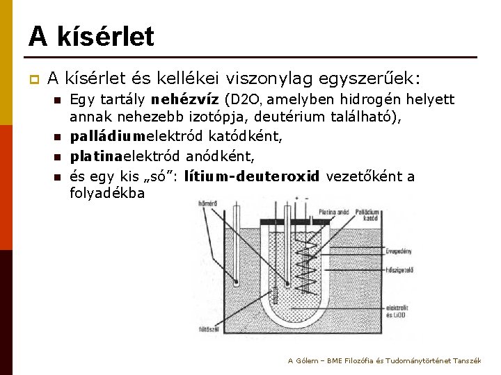 A kísérlet p A kísérlet és kellékei viszonylag egyszerűek: n n Egy tartály nehézvíz