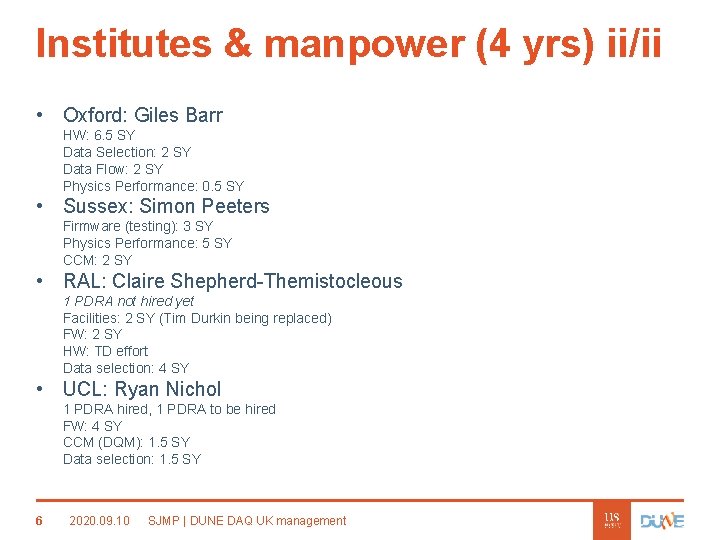 Institutes & manpower (4 yrs) ii/ii • Oxford: Giles Barr HW: 6. 5 SY
