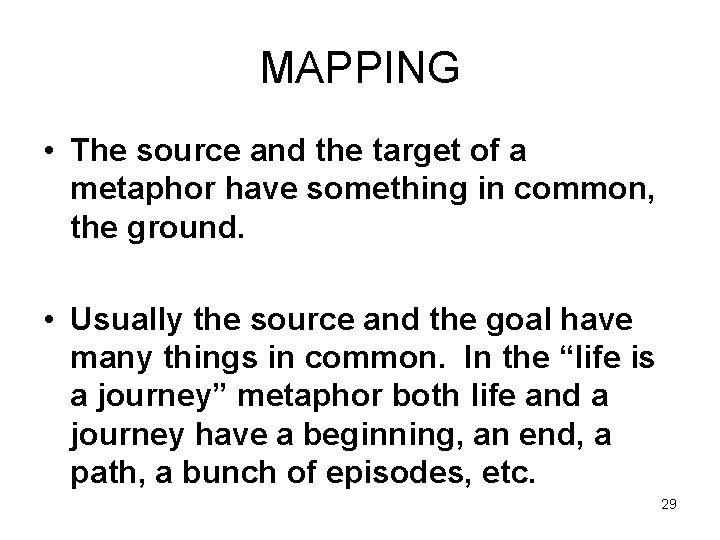 MAPPING • The source and the target of a metaphor have something in common,