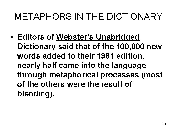 METAPHORS IN THE DICTIONARY • Editors of Webster’s Unabridged Dictionary said that of the