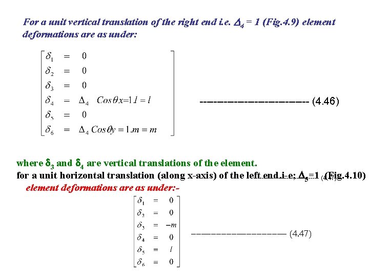 For a unit vertical translation of the right end i. e. 4 = 1