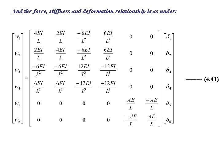 And the force, stiffness and deformation relationship is as under: ---- (4. 41) 