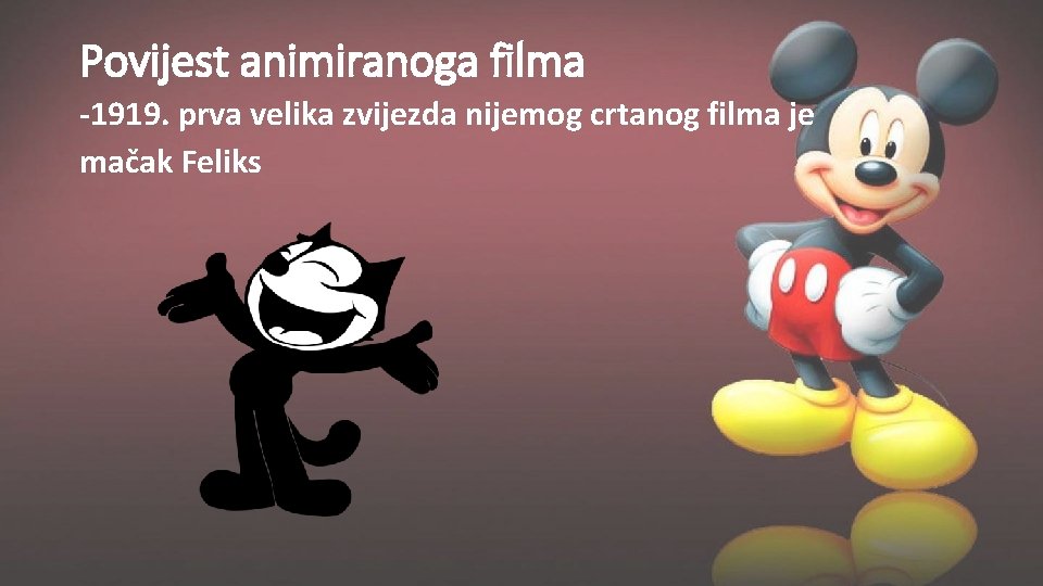 Povijest animiranoga filma -1919. prva velika zvijezda nijemog crtanog filma je mačak Feliks 