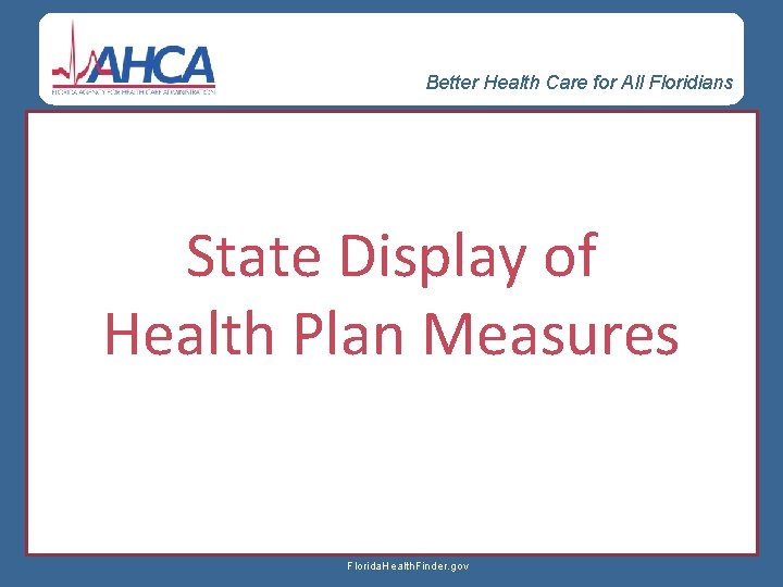 Better Health Care for All Floridians State Display of Health Plan Measures Florida. Health.