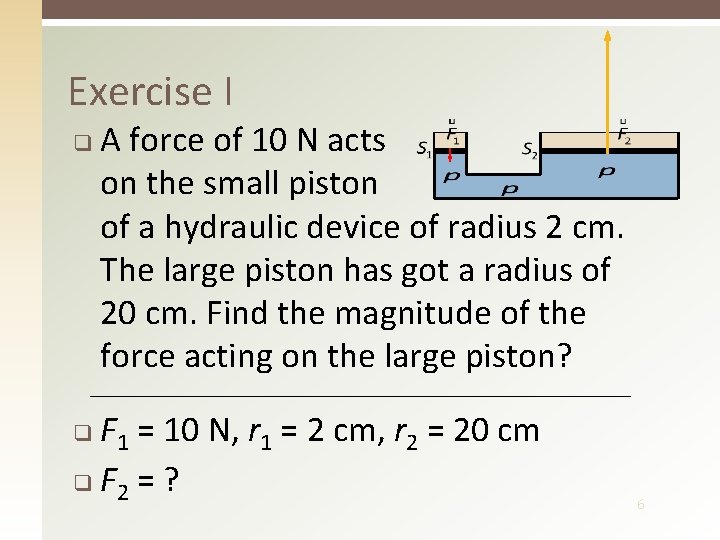 Exercise I q A force of 10 N acts on the small piston of