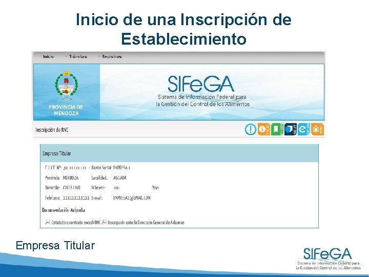 Inicio de una Inscripción de Establecimiento Empresa Titular 