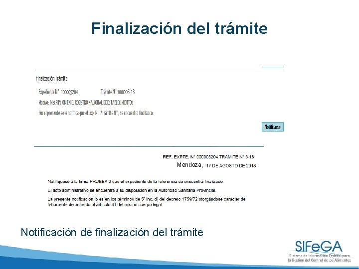 Finalización del trámite Mendoza, Notificación de finalización del trámite 