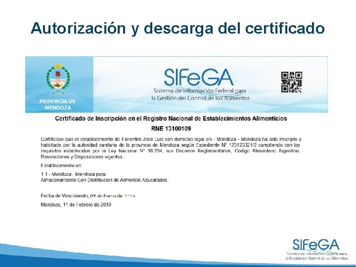 Autorización y descarga del certificado 