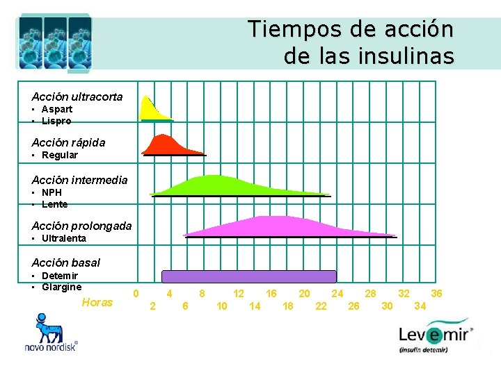 Tiempos de acción de las insulinas Acción ultracorta • Aspart • Lispro Acción rápida