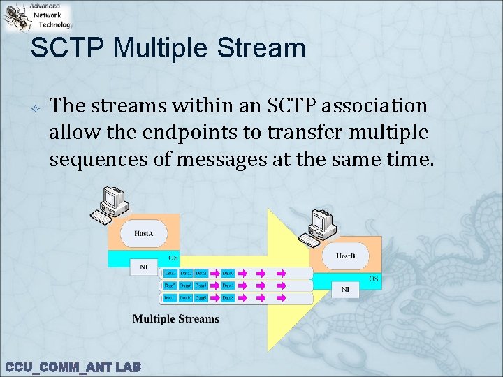 SCTP Multiple Stream The streams within an SCTP association allow the endpoints to transfer