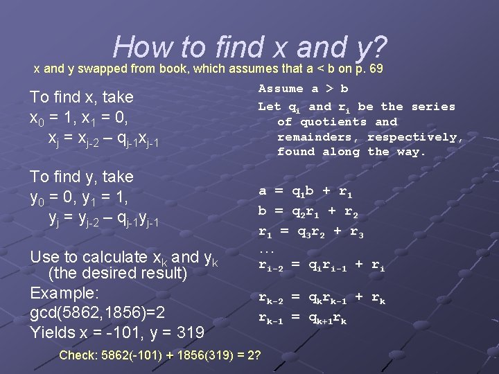 How to find x and y? x and y swapped from book, which assumes