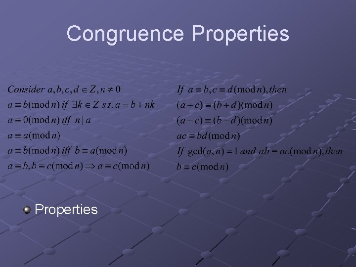 Congruence Properties 