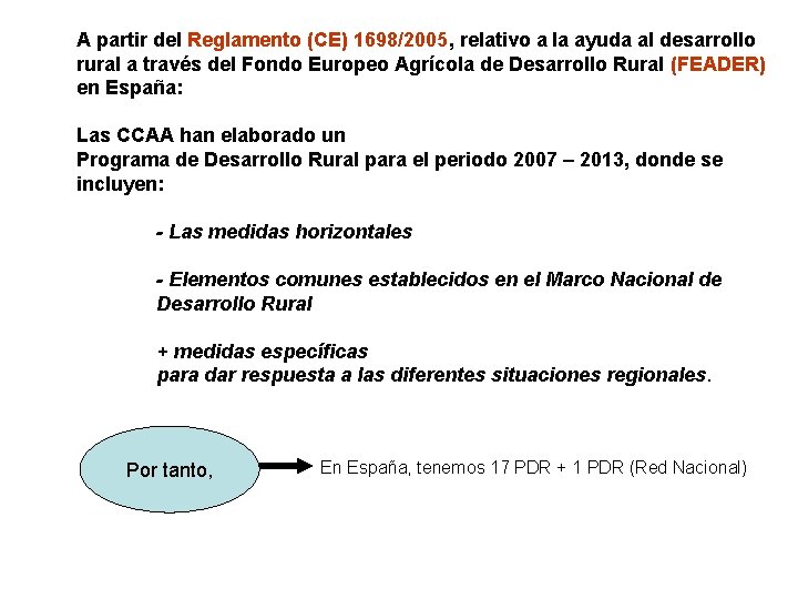 A partir del Reglamento (CE) 1698/2005, relativo a la ayuda al desarrollo rural a