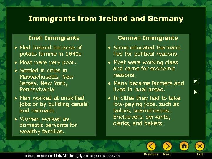 Immigrants from Ireland Germany Irish Immigrants German Immigrants • Fled Ireland because of potato