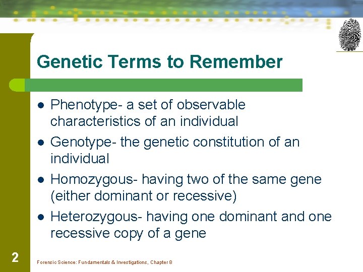 Genetic Terms to Remember l l 2 Phenotype- a set of observable characteristics of