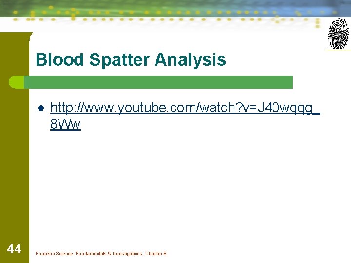 Blood Spatter Analysis l 44 http: //www. youtube. com/watch? v=J 40 wqqg_ 8 Ww