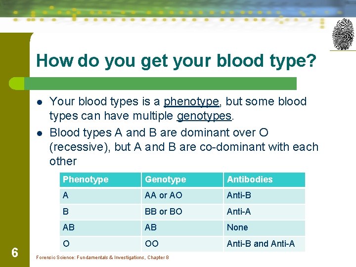 How do you get your blood type? l l 6 Your blood types is
