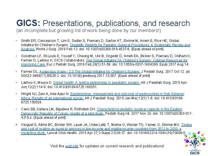GICS: Presentations, publications, and research (an incomplete but growing list of work being done