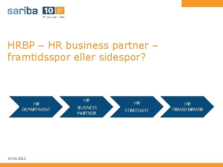 HRBP – HR business partner – framtidsspor eller sidespor? HR DEPARTMENT 14. 06. 2012