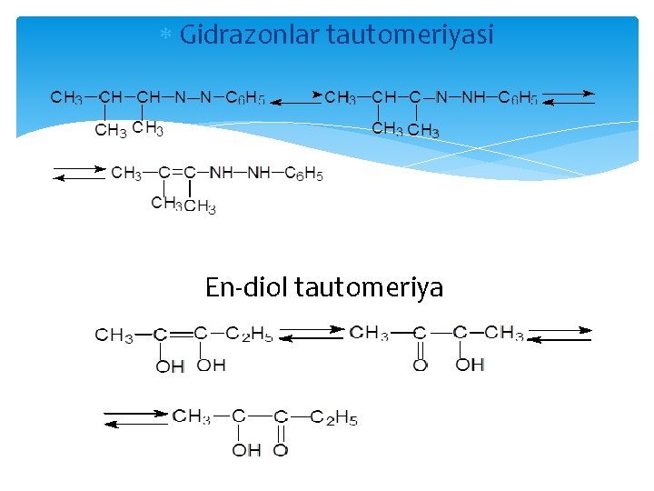  Gidrazonlar tautomeriyasi En-diol tautomeriya 