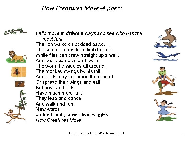 How Creatures Move-A poem Let’s move in different ways and see who has the