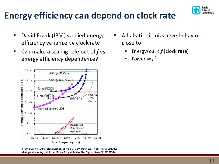 Energy efficiency can depend on clock rate § David Frank (IBM) studied energy efficiency