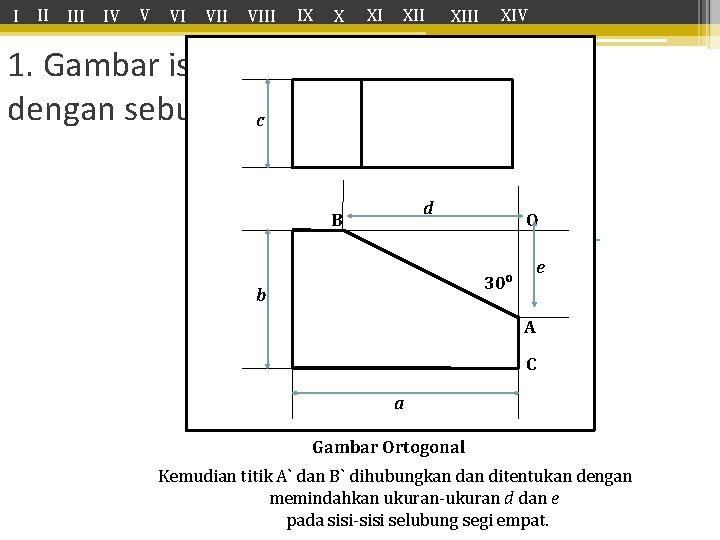 I II IV V VI VIII IX X XI XIII XIV 1. Gambar isometri